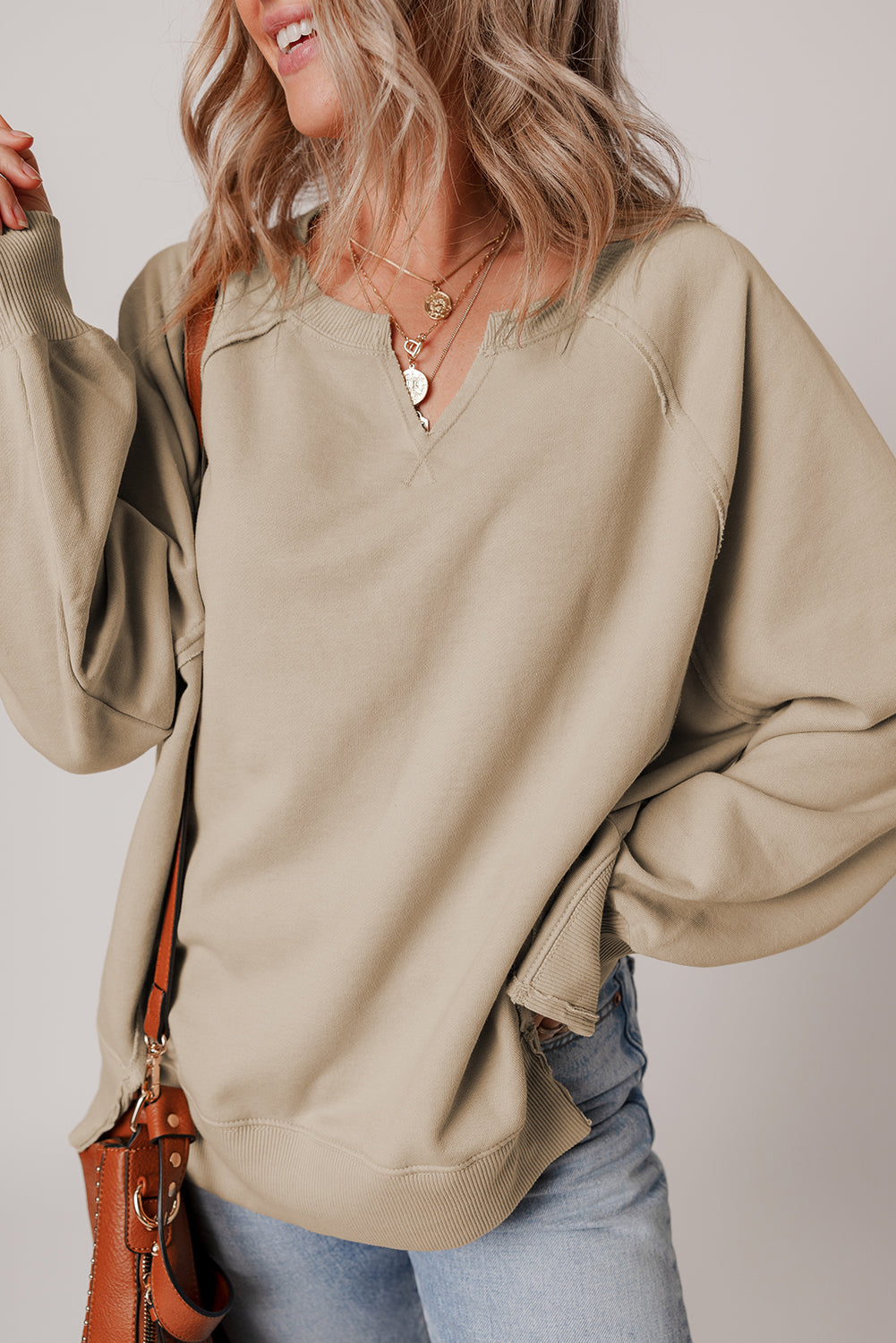 Parchment Raglan Sweatshirt | Raw Edge Exposed Seam Design