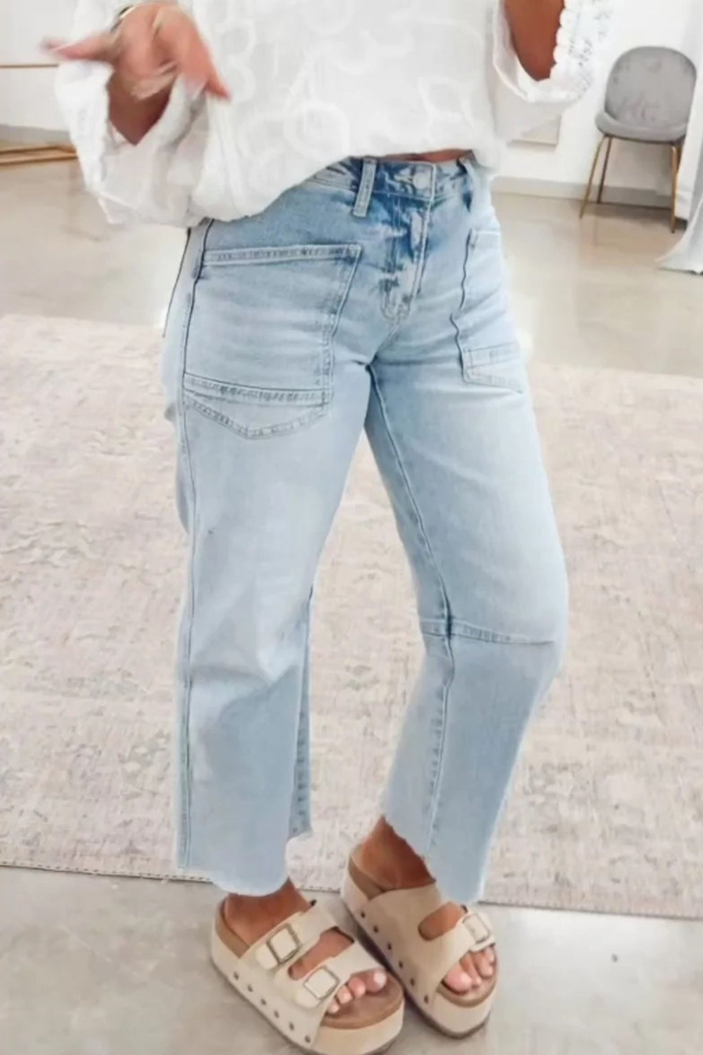 Beau Blue Frayed Cropped Straight Jeans