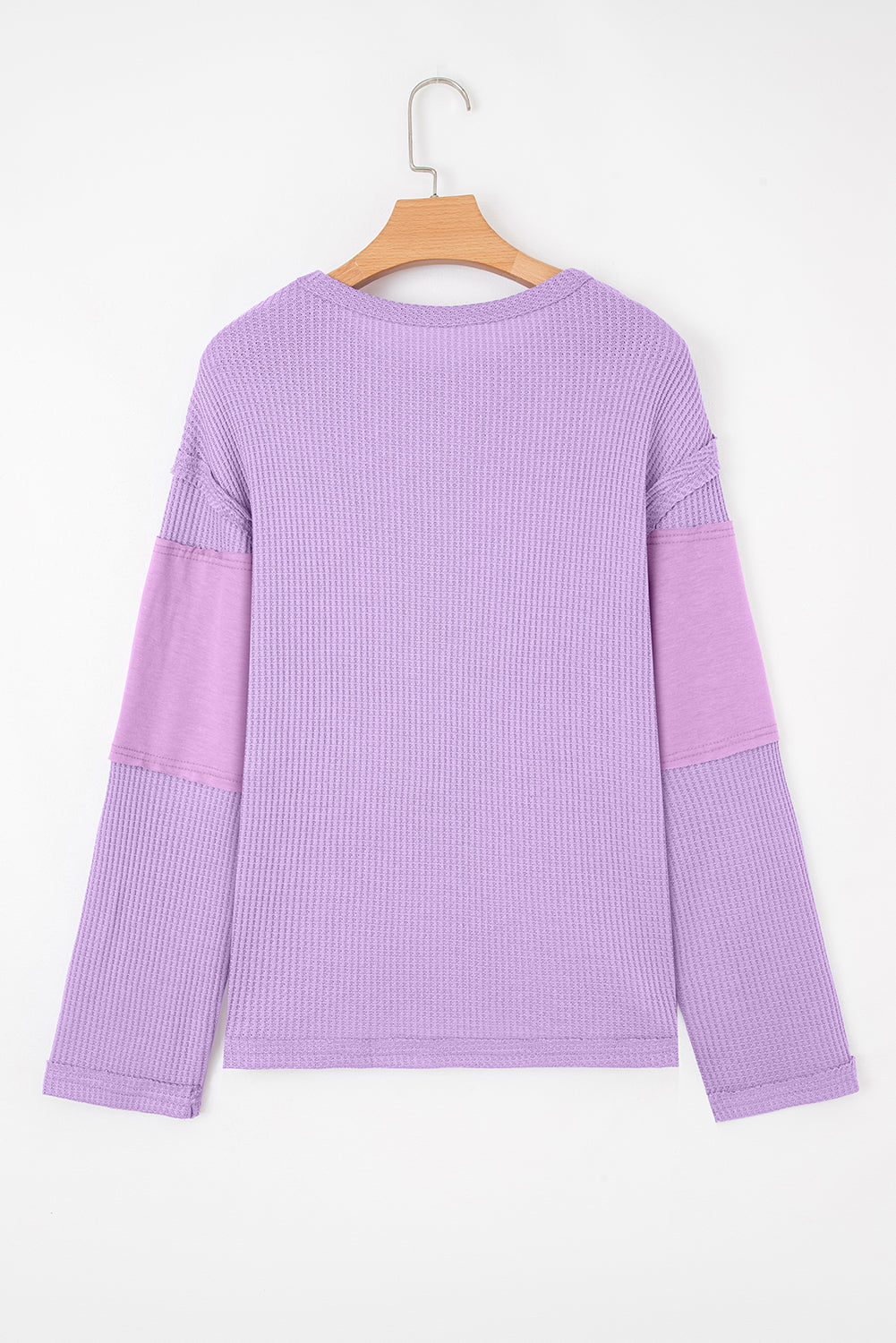 Colorblock Waffle Knit Patchwork Long Sleeve Top