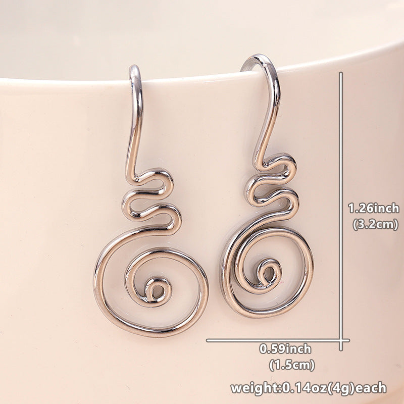 Minimalist Spiral Drop Earrings Silver Tone Brass Women Artistic Daily Casual Fashion Jewelry Elegant Lightweight