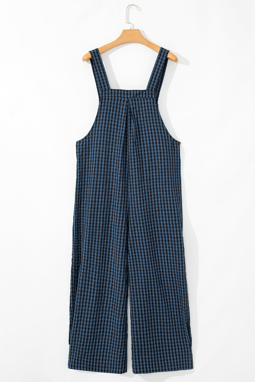 Sail Blue Plaid Print High Waist Overall with Pockets