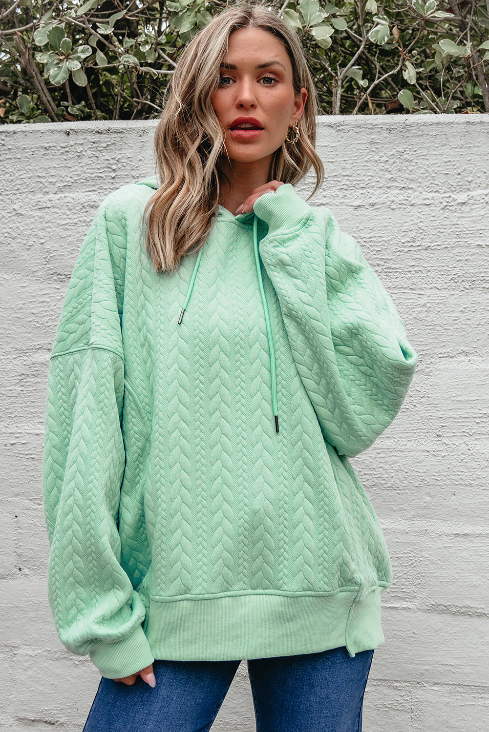 Moonlight Jade Cable Textured Baggy Hoodie