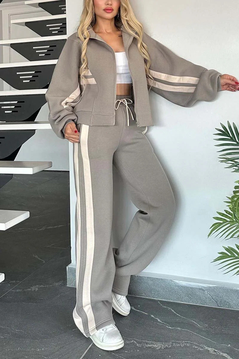 Women’s Y2K Retro Striped Zip-Top Tracksuit Set
