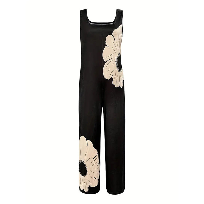 Women's Square Neck Floral Print Sleeveless Casual Jumpsuit - Image 2