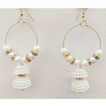 White pearl jhumka ring earrings in gold plated finish for festive wear