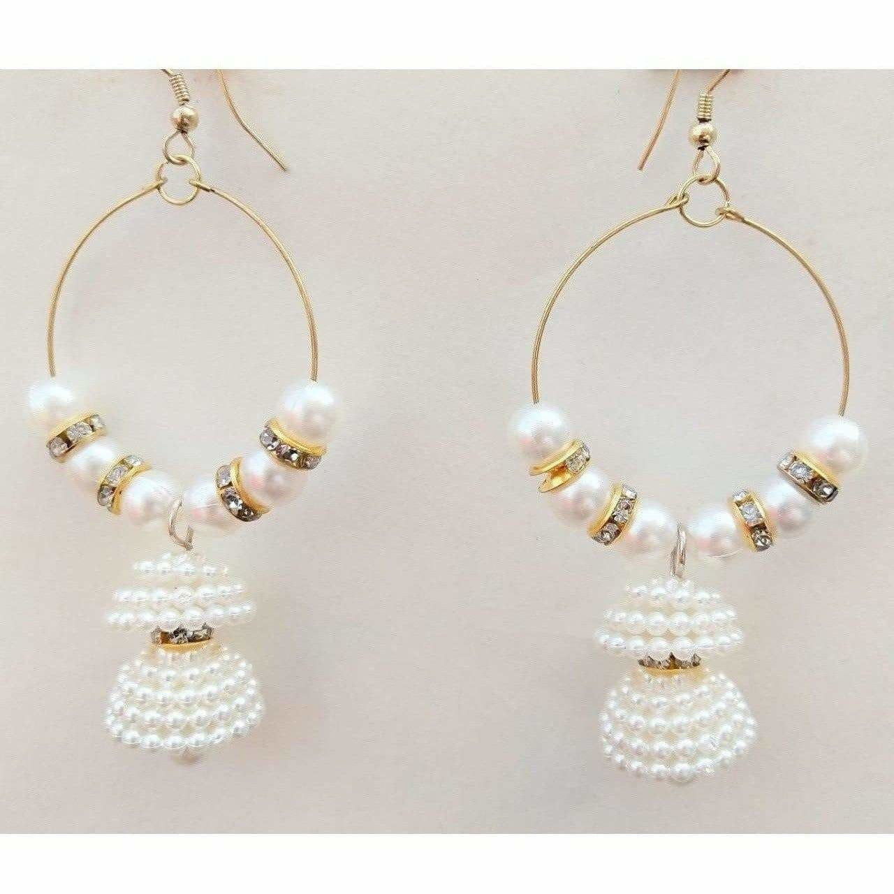 White pearl jhumka ring earrings in gold plated finish for festive wear