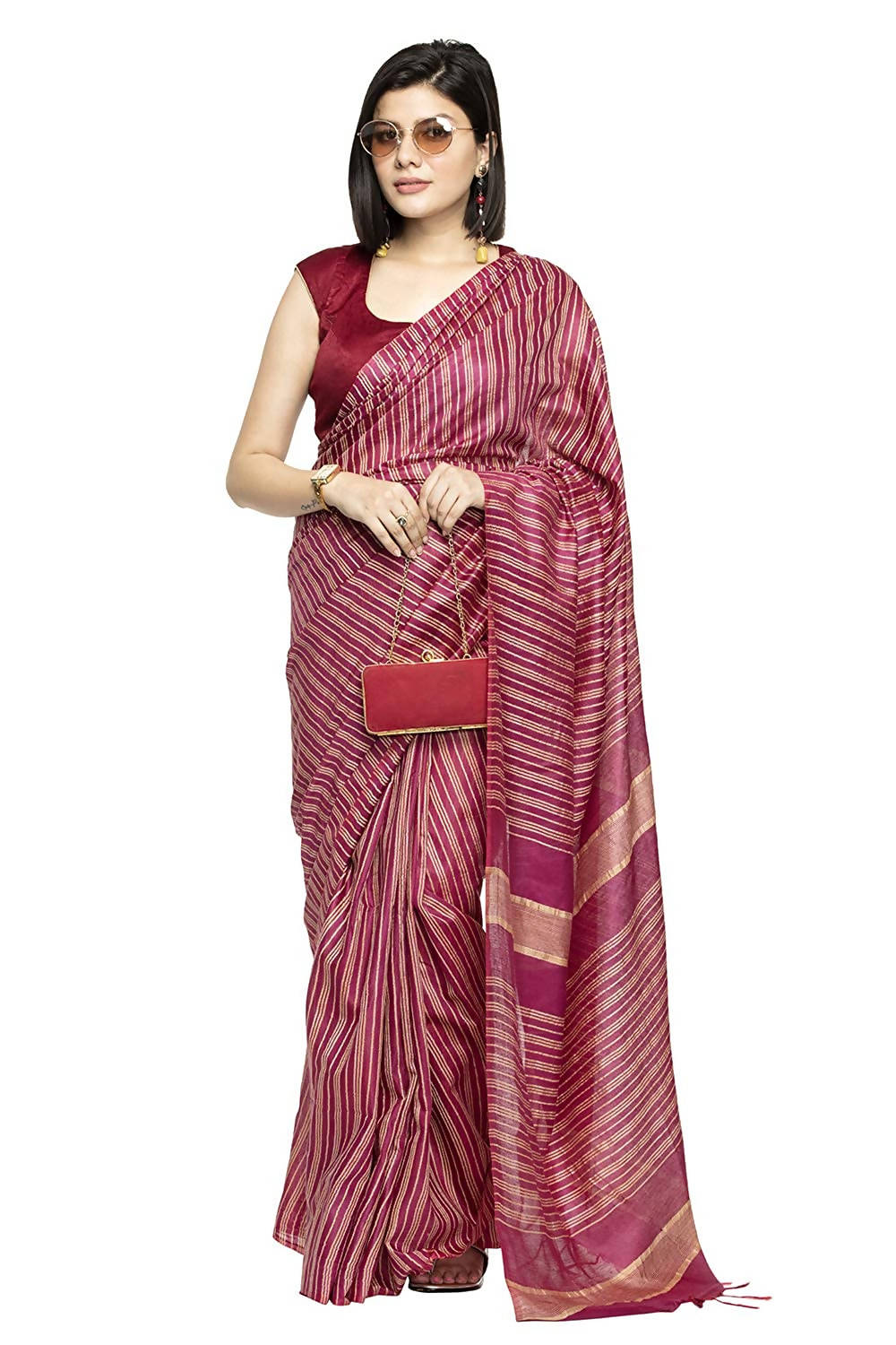 A deep purple Bhagalpuri saree with a matching blouse piece