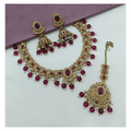 Wine color stone work necklace set for formal evening wear