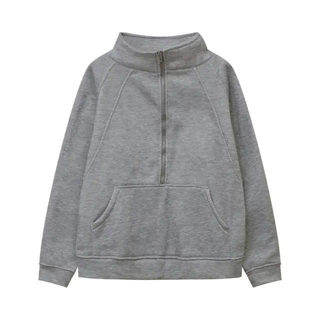 Women's Half Zipper Plush Stand-Up Collar Sweatshirt - Image 32