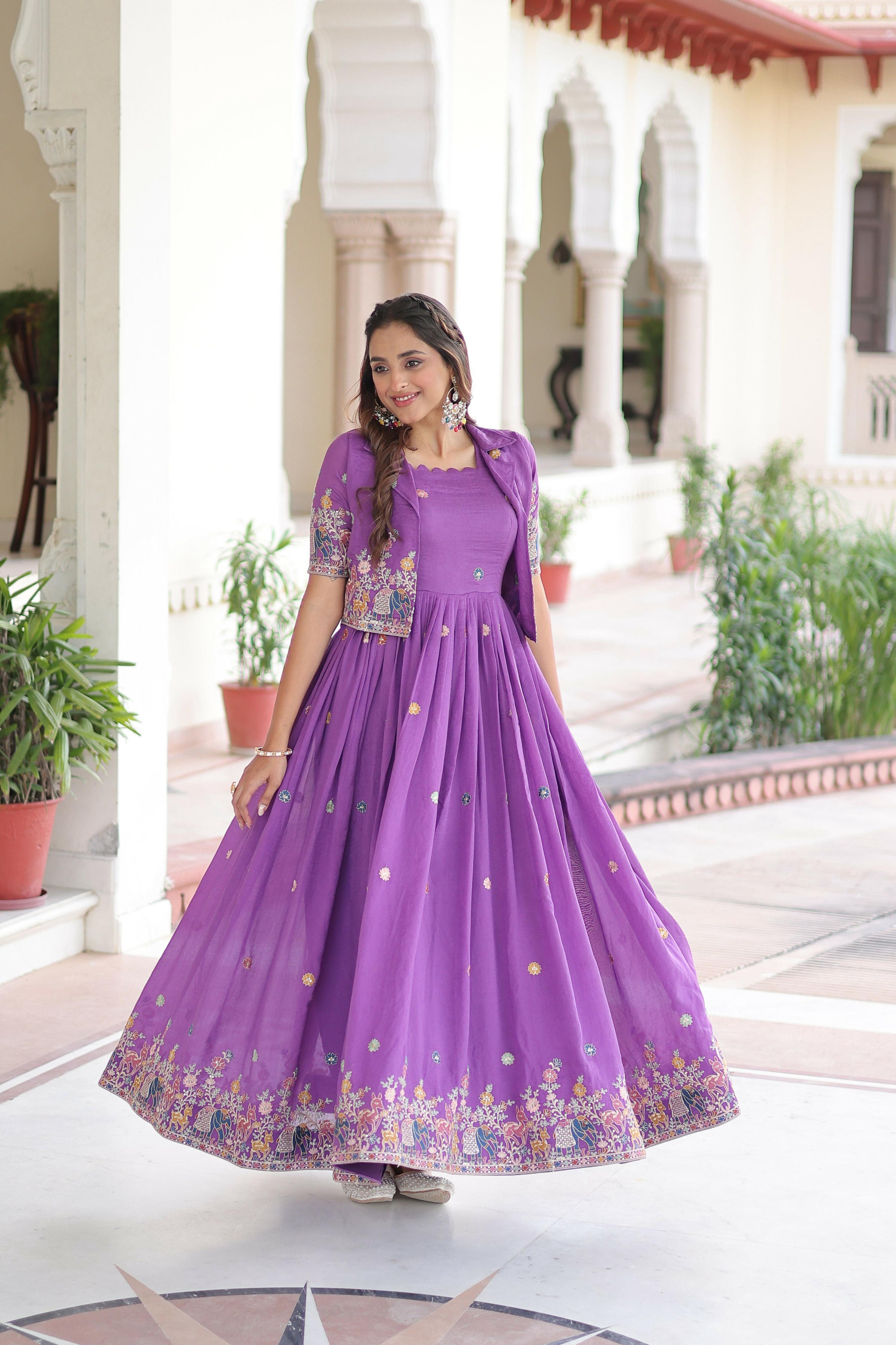 Joban Fashion Purple Readymade Kurta Set With Sequence embroidery Work