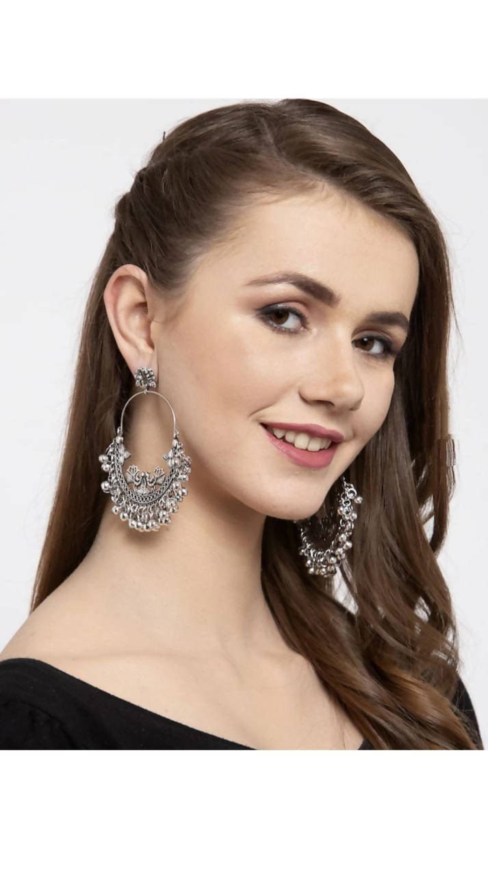 Silver-Plated Peacock Chandbali Earrings for Ethnic Occasions