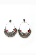 Silver-plated peacock Chandbali earrings with multi-color embellishments