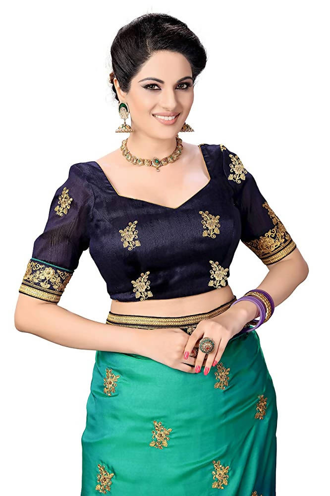 Blue Barfi Silk Saree with Heavy Lace Embroidery