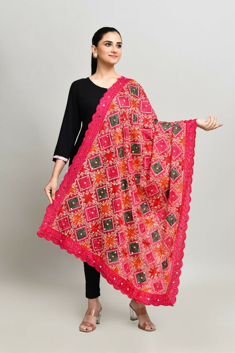 Multi Color Phulkari Dupatta with Traditional Cotton Embroidery