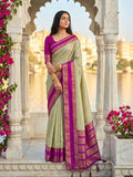 Chiku colored silk blend saree with elegant sheen and matching blouse fabric