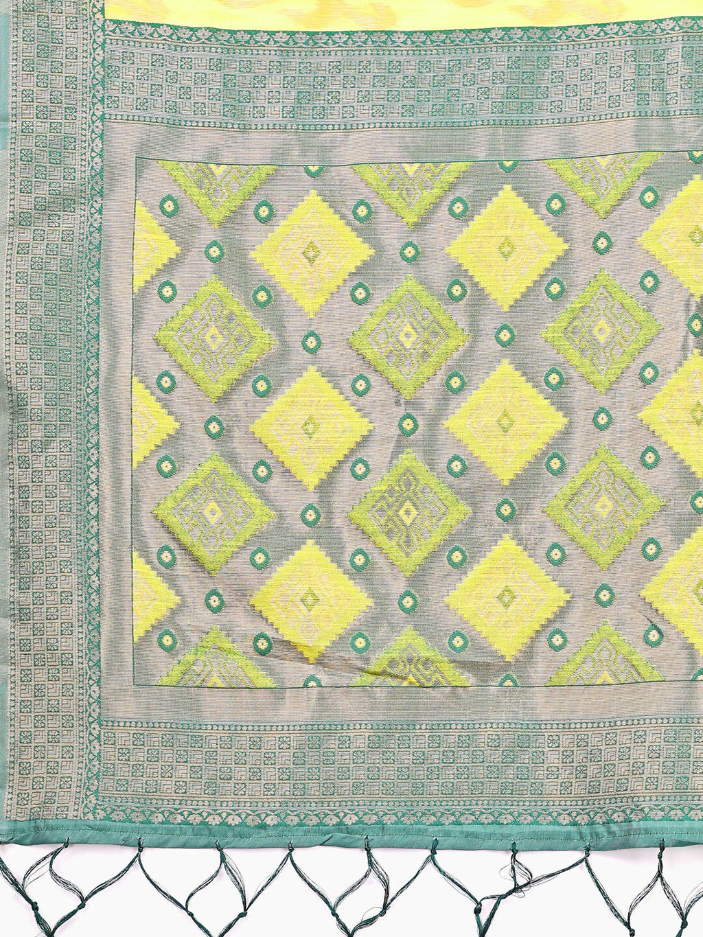 Radiant Yellow Linen Cotton Patola Saree with Traditional Motifs