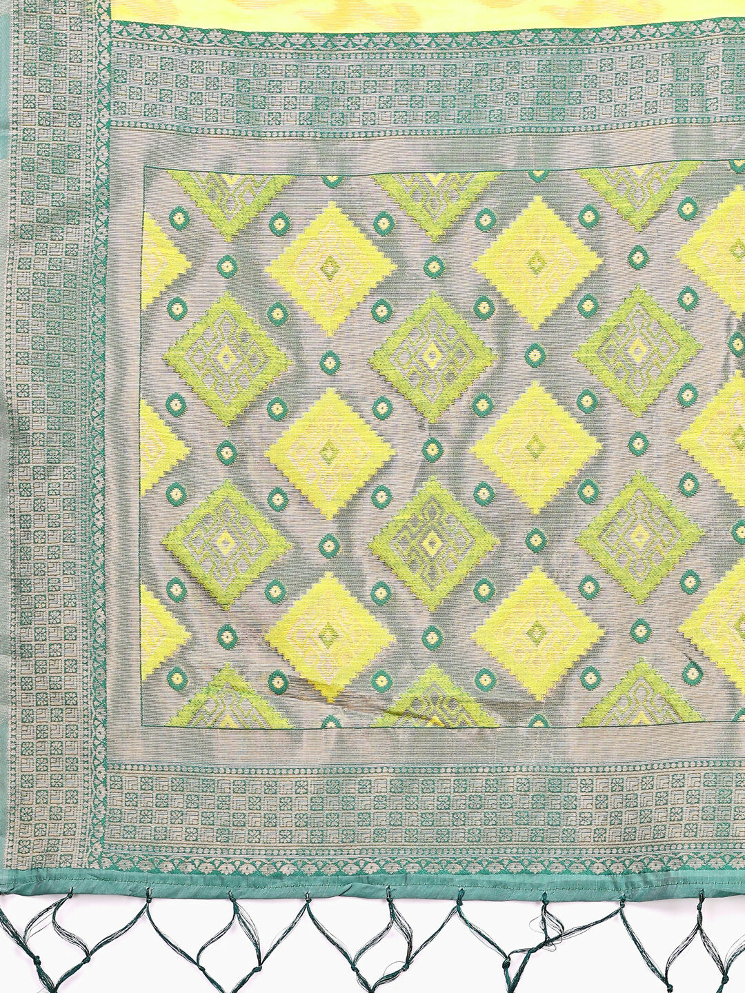 Radiant Yellow Linen Cotton Patola Saree with Traditional Motifs