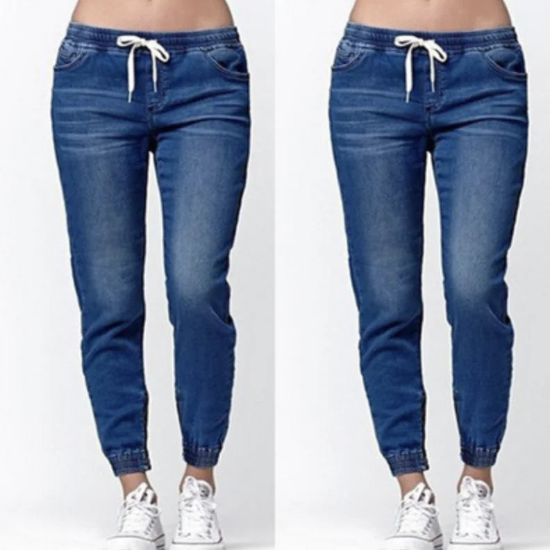 Women's Light Wash Denim Jogger Pants with Drawstring Waist - Image 23