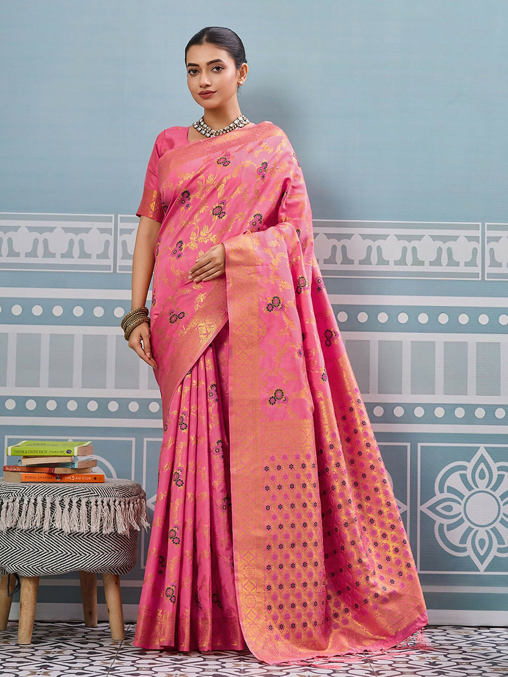 Gajari Silk Saree with Matching Silk Blouse
