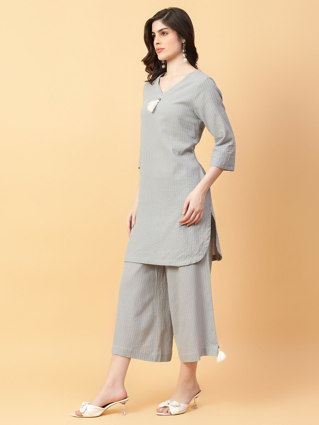 Joban Fashion Grey Cotton Khatha & Hand Work Co-ord Set