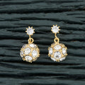 Close up of Golden White AD stone brass earrings for women
