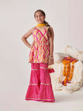 Girl's Pink and Yellow georgette sharara set with a matching net dupatta