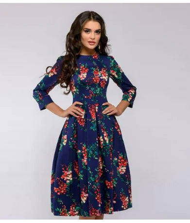 Women's A-Line Floral Dress - Vintage Party Style