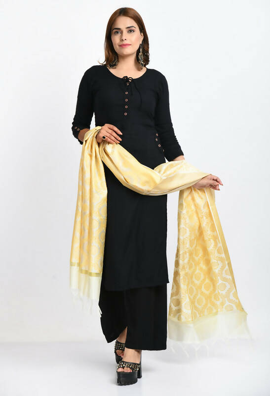 Women's Banarsi Silk All Over Woven Design Cream Dupatta
