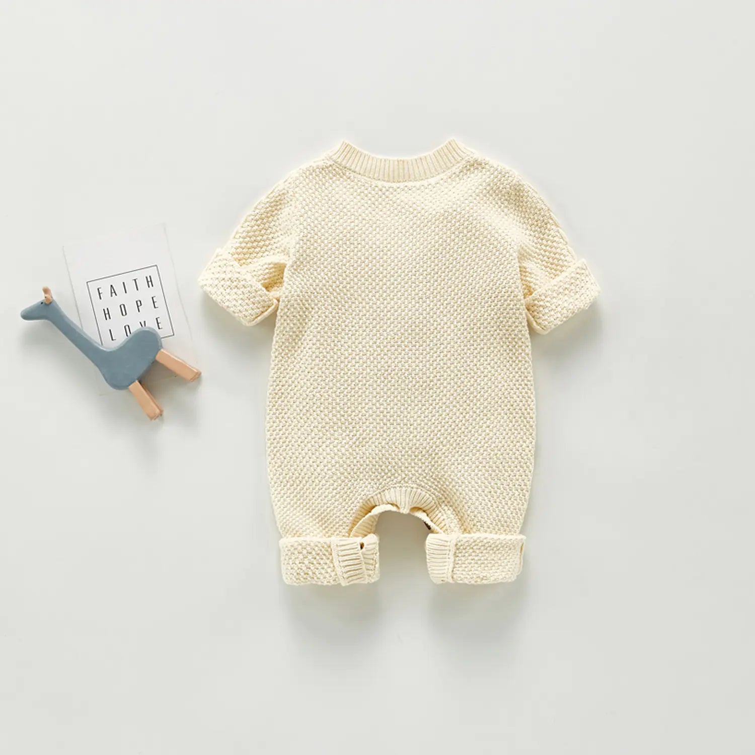Cotton Knit Long Sleeve Baby Romper - Boys Girls