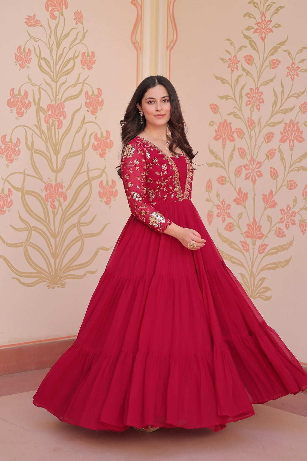Pink Georgette Sequence Embroidery Work Dress