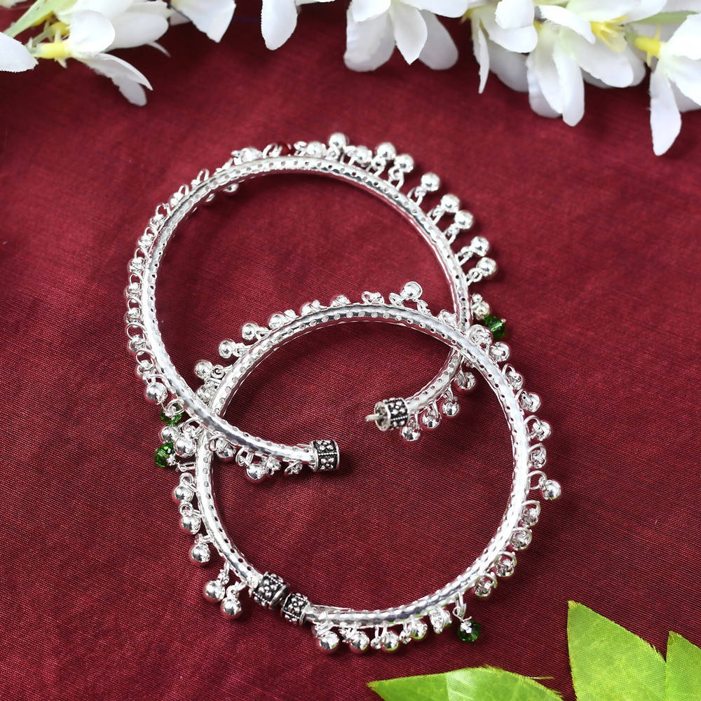 Traditional Oxidised Silver Anklets with Muvvas - Women's Payal