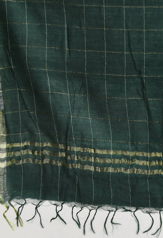 Bottle Green Cotton Zari Box Pattern Dupatta for Women