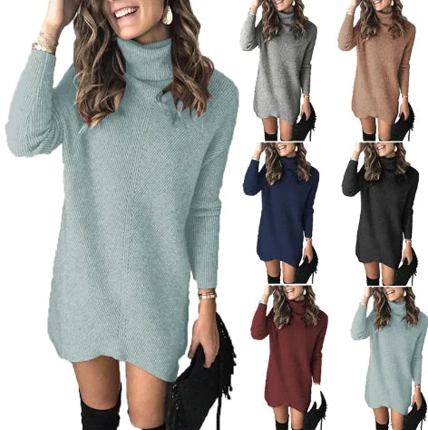 Women's Long Sleeve Knit Turtleneck Sweater Dress - Image 25