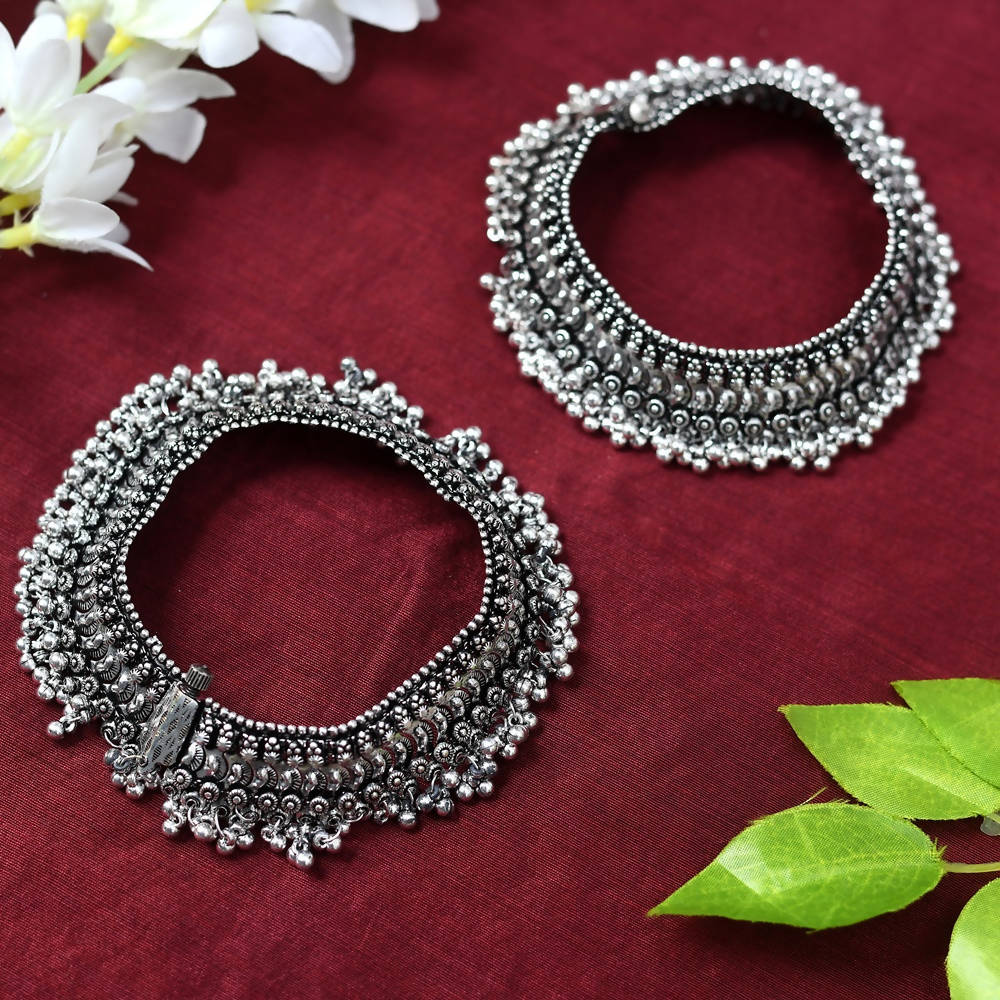 Heavy Oxidised Silver Traditional Anklets for Women & Girls