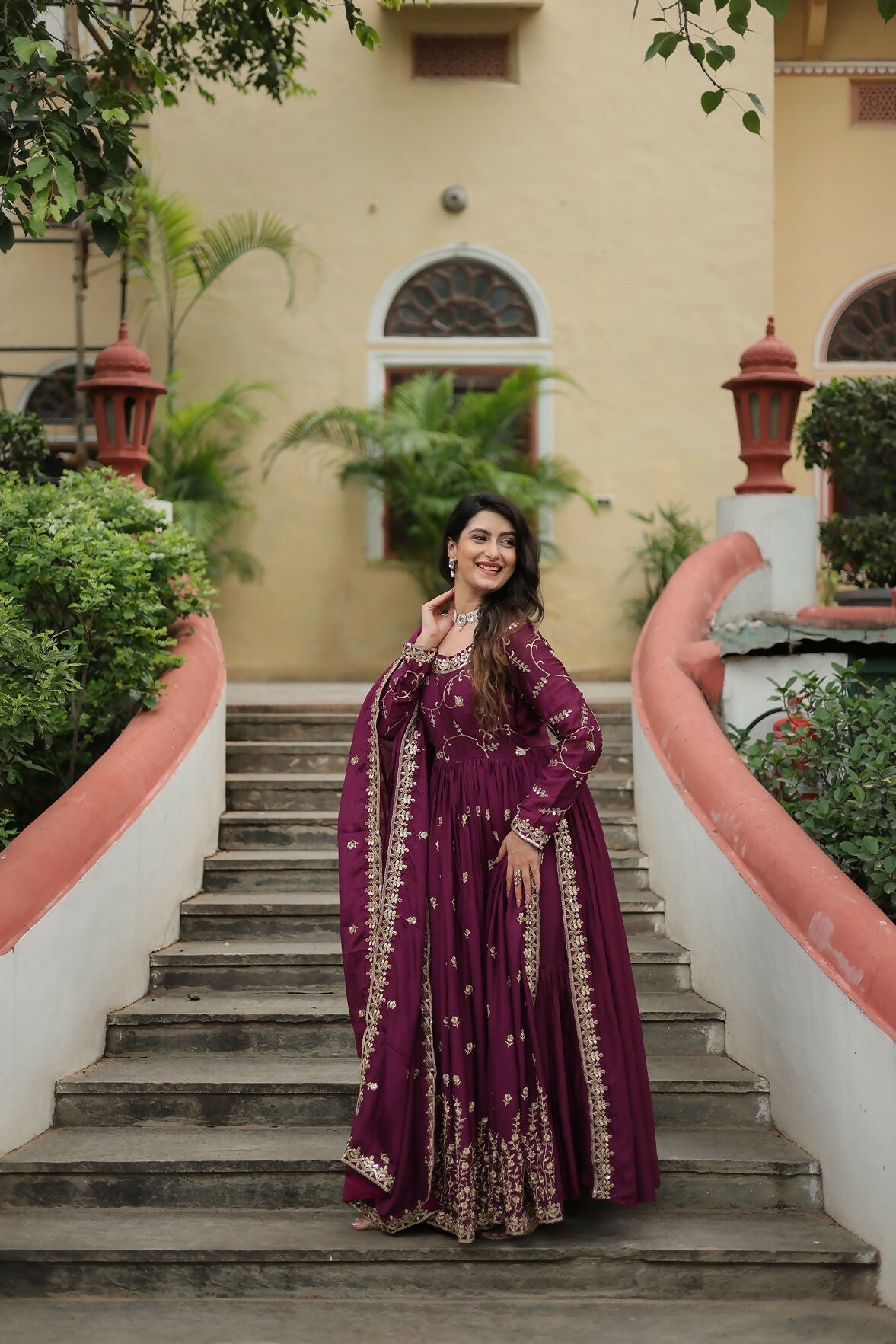 Joban Fashion Wine chinon Sequence Embroidery Work Kurta Set
