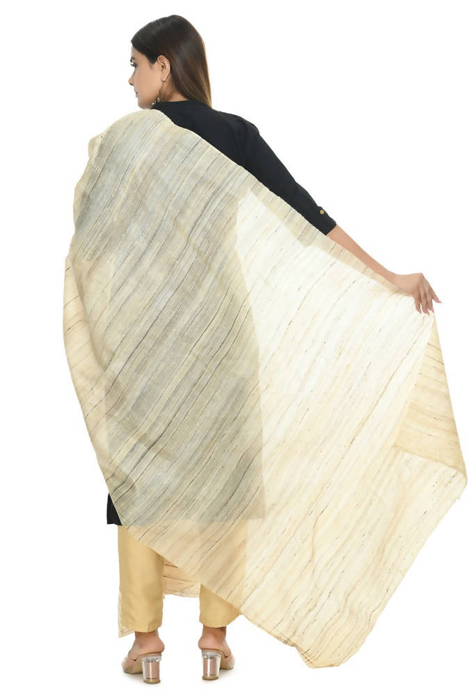 Golden Pure Ghichcha Silk Dupatta with Traditional Striped Detail