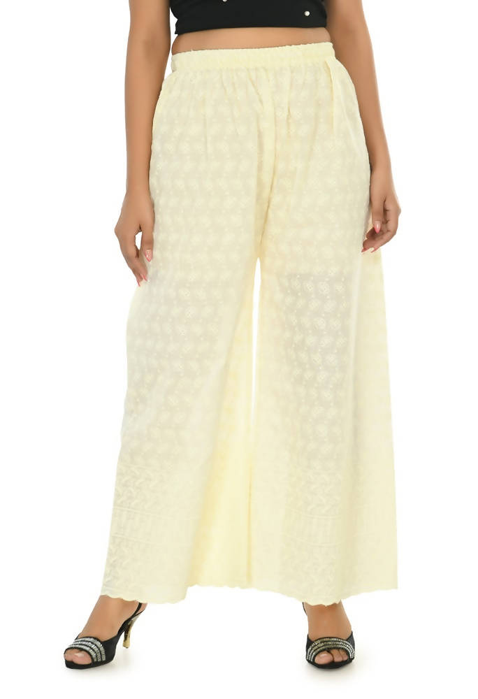Women's Off White Cotton Chikankari Palazzo Pants