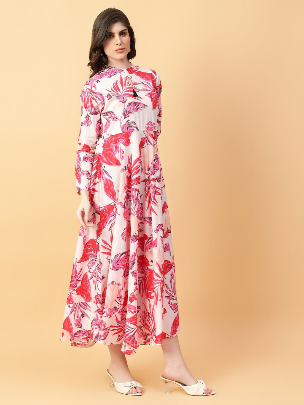 Red Cotton Printed Hand Work Dress