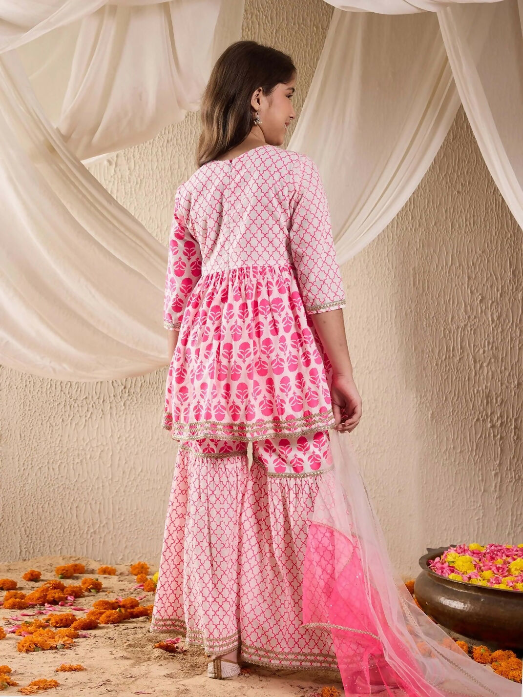 Girl's Pink Cotton Sharara Set - Comfortable Ethnic Wear