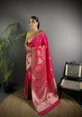 Joban Fashion Hot Pink Banarasi Soft Lichi Silk Paisley Saree