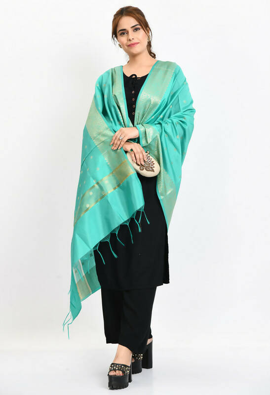Sea Green Banarasi Silk Woven Dupatta for Traditional Ethnic Wear
