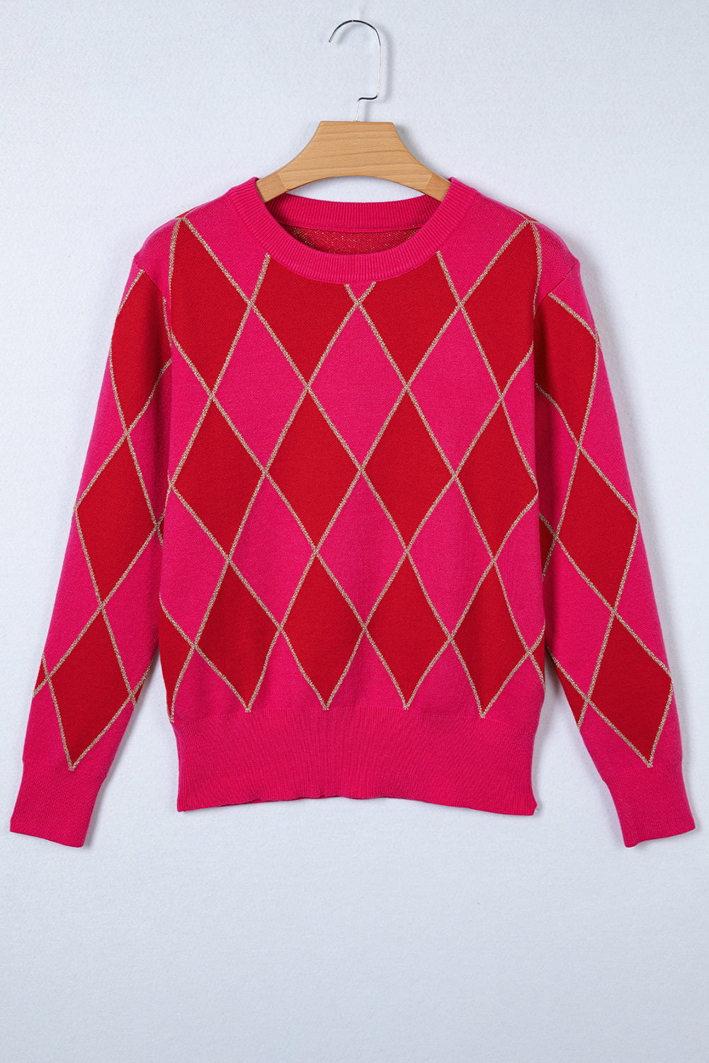 Glitter Rhombus Geometric Knit Crewneck Sweater