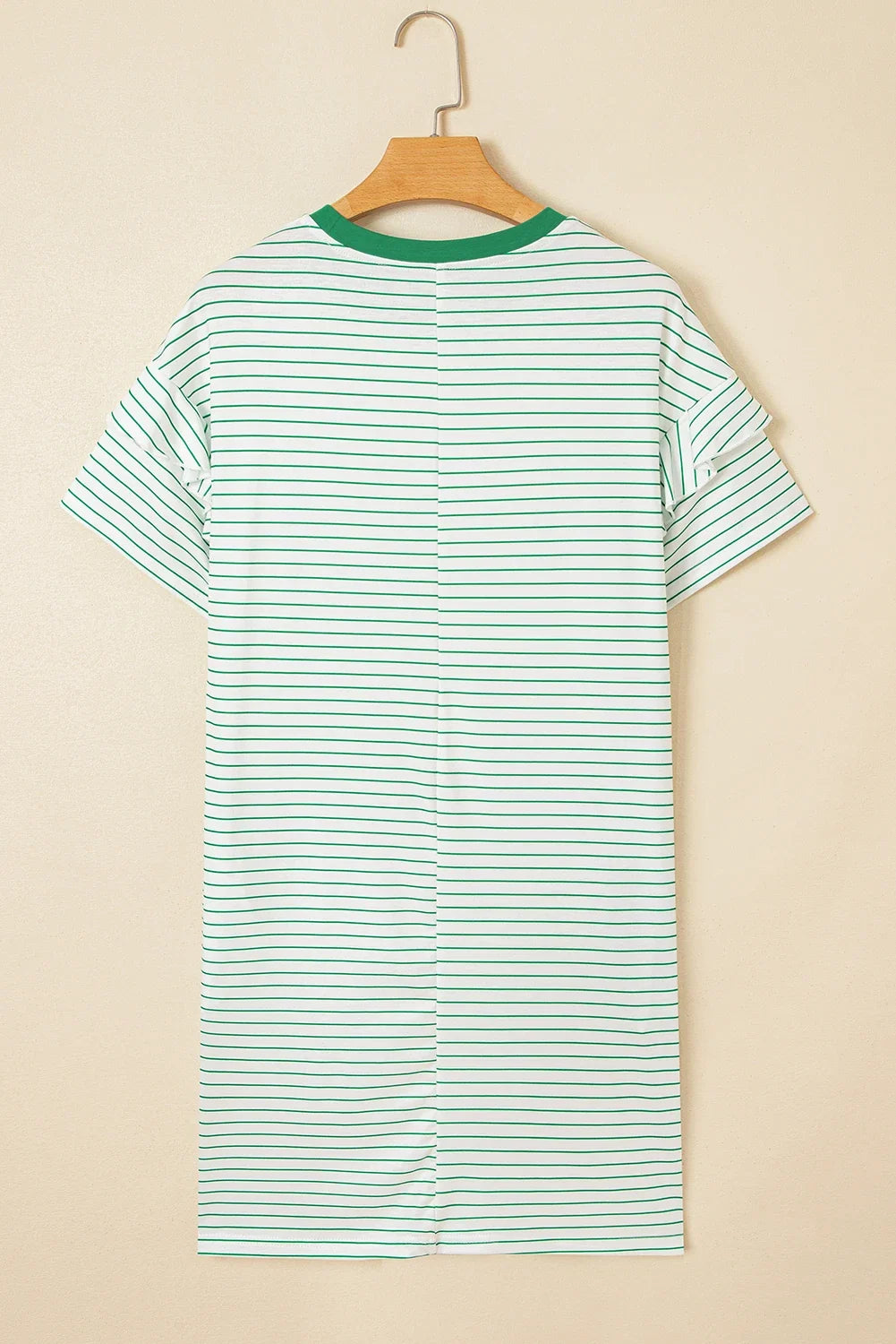 Stripe Ruffle Short Sleeve Crew Neck T-Shirt Mini Dress