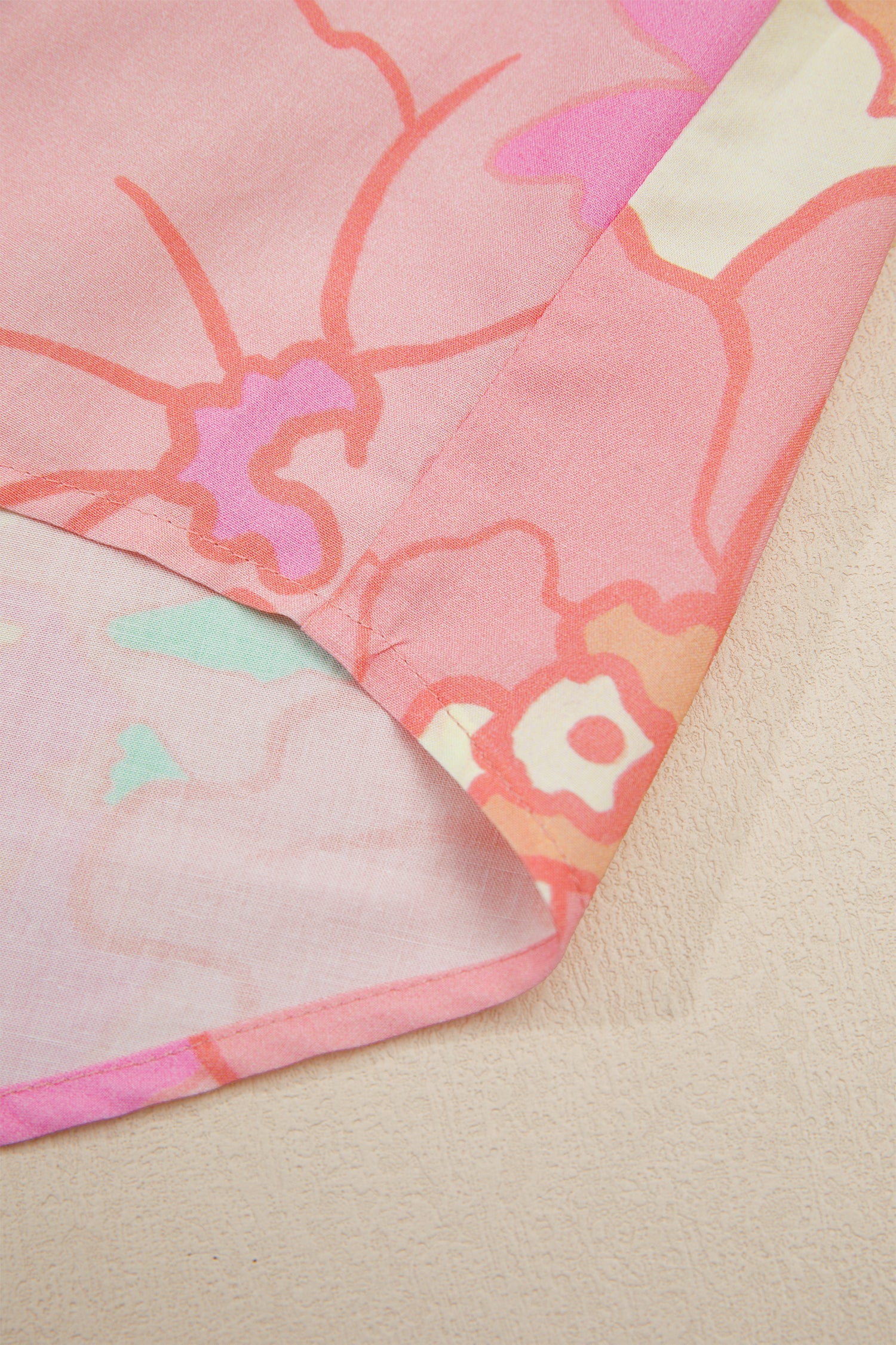 Floral Pintuck Short Sleeve Cotton Blouse in Pink Cream Peach