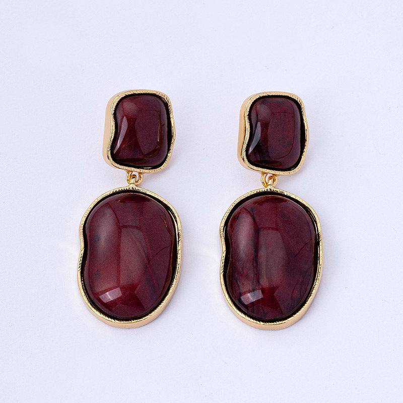 Minimalist Geometric Resin Drop Earrings in Gold Black White