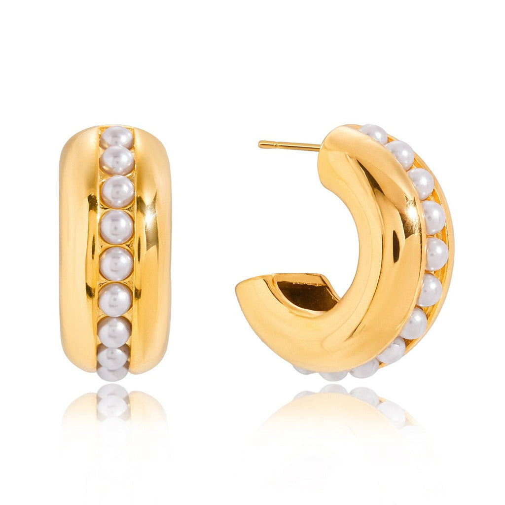 18K Gold Minimalist Pearl Stud Earrings Elegant Luxury