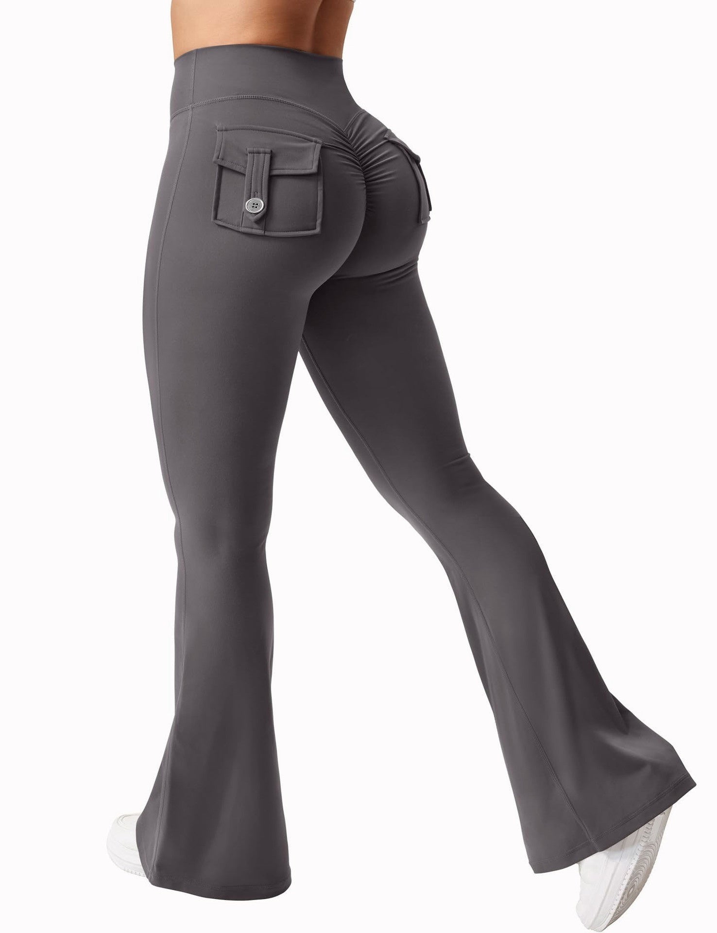 Women's High-Waisted Cargo Flare Workout Leggings with Pockets - Image 12