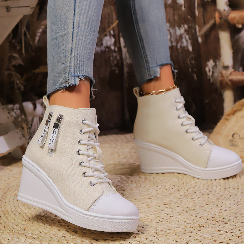 Women's Canvas Wedge Platform Lace-Up Sneakers Urban Style