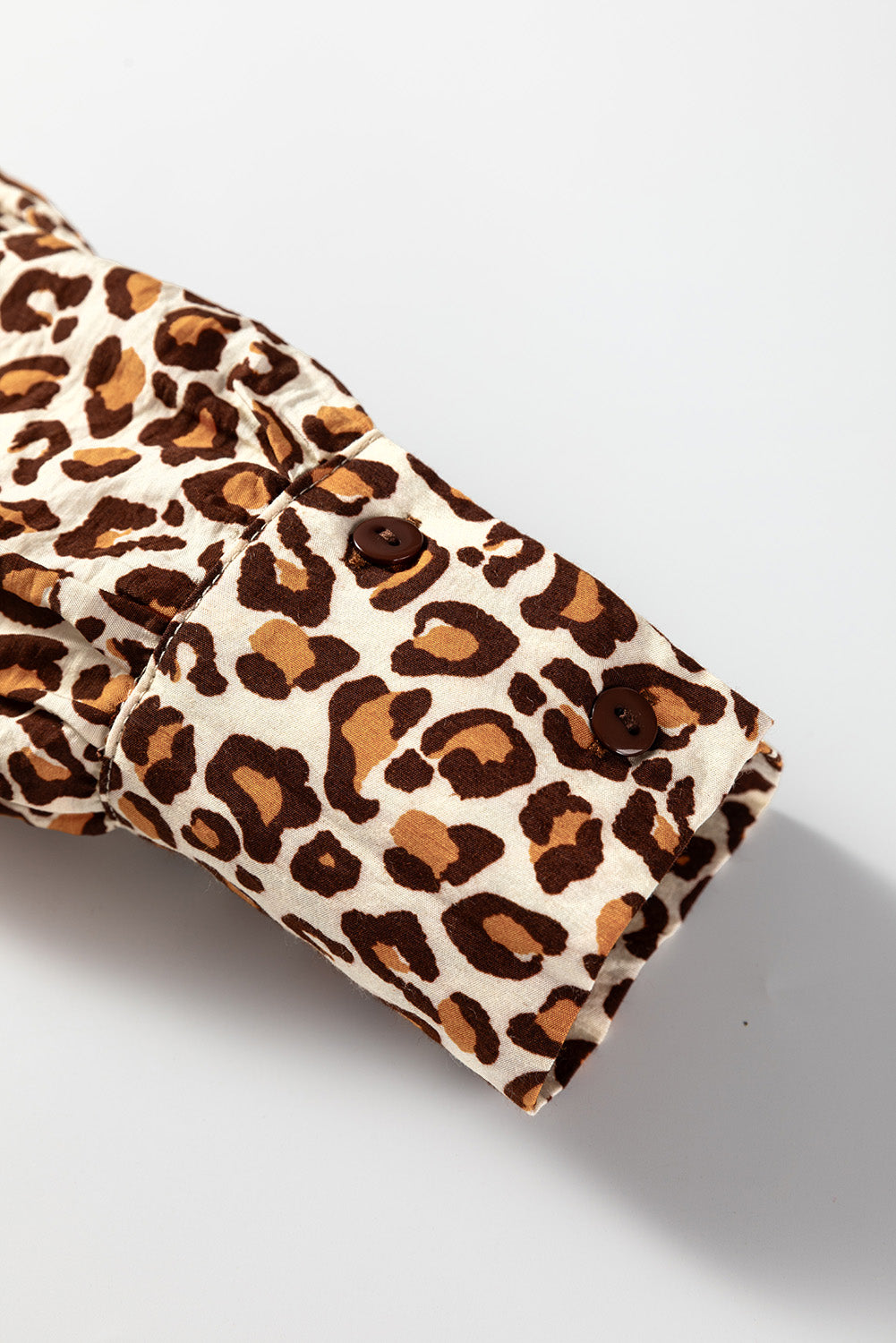 Brown Leopard Print V Neck Button Down Shirt with Frilled Trim