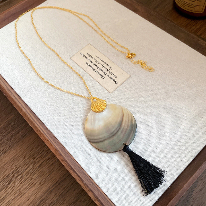 Shell-shaped Round Tassel Earrings And Necklace Jewelry Set